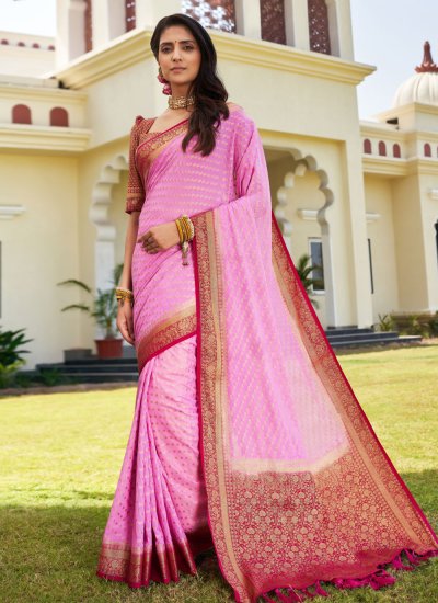 Fashionable Pink Ceremonial Contemporary Saree