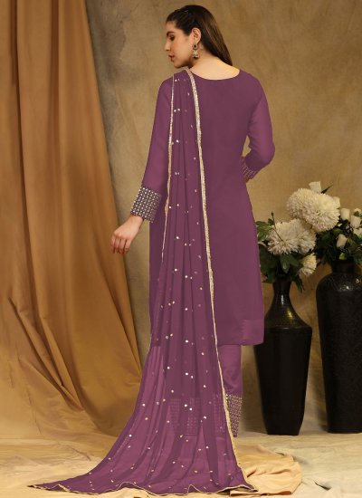 Faux Georgette Embroidered Pakistani Salwar Suit in Purple