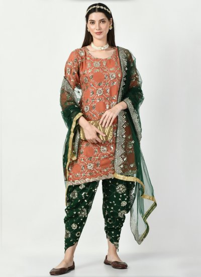 Faux Georgette Peach Embroidered Readymade Salwar Kameez