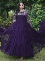 Faux Georgette Sequins Purple Designer Gown