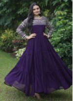 Faux Georgette Sequins Purple Designer Gown