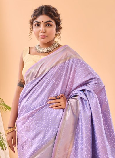 Festal Woven Purple Silk Traditional Saree