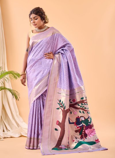 Festal Woven Purple Silk Traditional Saree