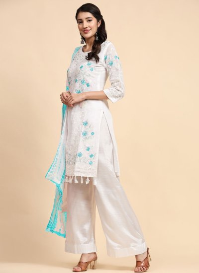 Flattering White Embroidered Designer Salwar Suit