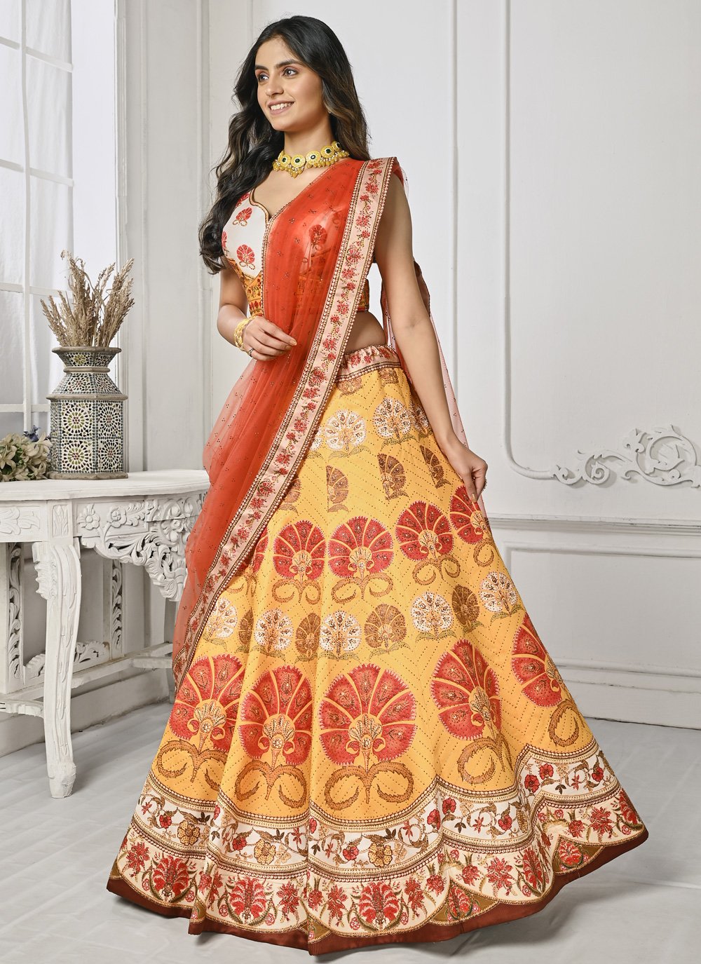 Trendy yellow and red silk lehenga choli - G3-WLC13536 | G3fashion.com