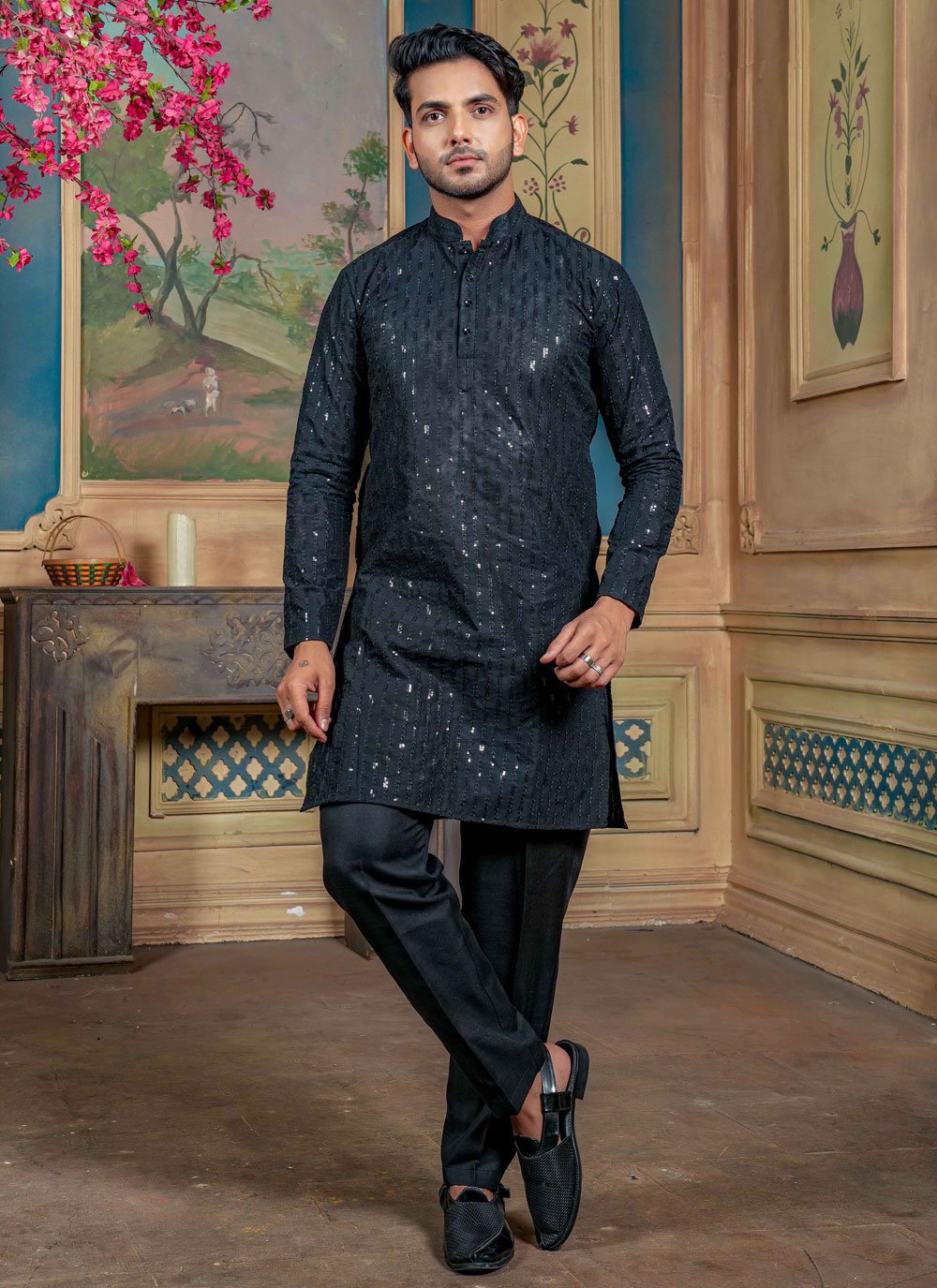 Black printed kurta discount pajama