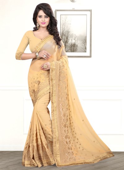 Georgette Embroidered Contemporary Saree in Brown