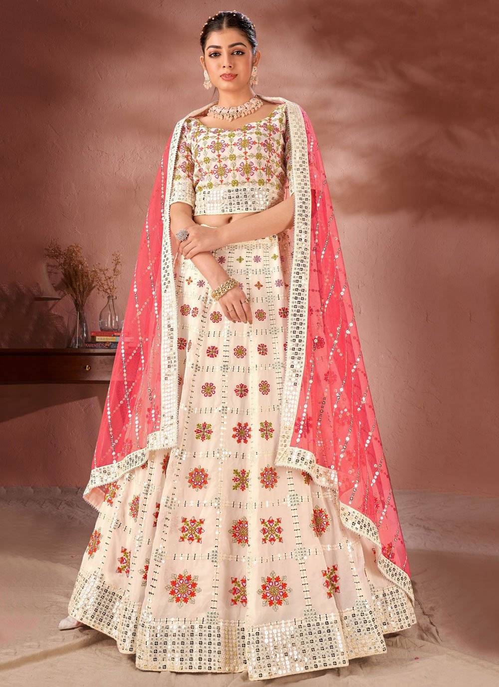 Designer Lehenga Choli With Print in Red Color Vaishali Silk Fabric in USA,  UK, Malaysia, South Africa, Dubai, Singapore