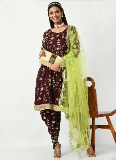 Girlish Maroon Sequins Readymade Salwar Suit