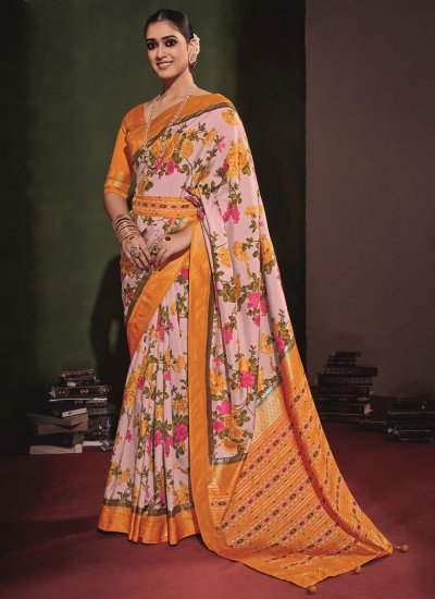 Gleaming Printed Tussar Silk Off White and Yellow Casual Saree