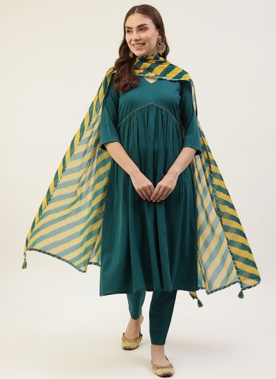 Glorious Crepe Silk Teal Readymade Salwar Suit