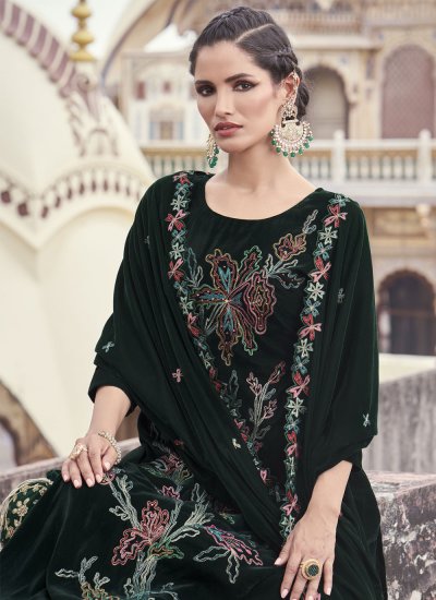 Glorious Embroidered Green Pant Style Suit 