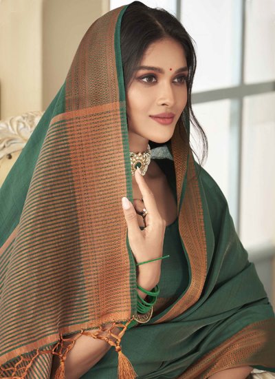 Glossy Silk Woven Green Trendy Saree