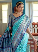 Glossy Woven Firozi Banarasi Silk Designer Saree