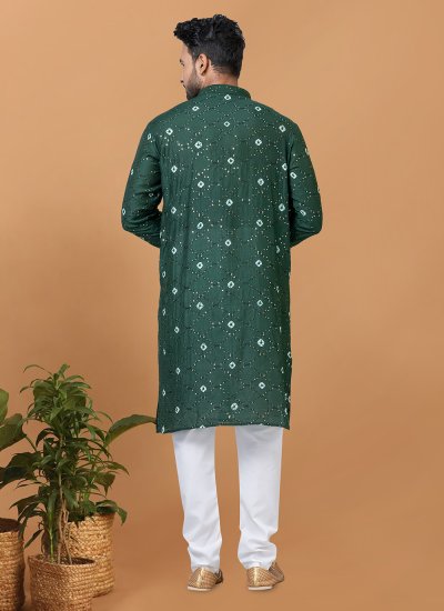Green Chanderi Ceremonial Kurta Pyjama