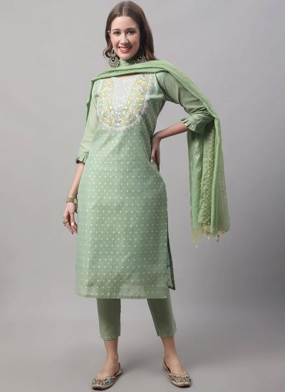 Green Chanderi Ceremonial Trendy Suit