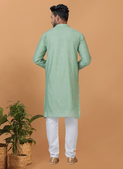 Green Embroidered Mehndi Kurta Pyjama