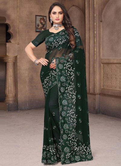 Green Georgette Party Contemporary Style Saree