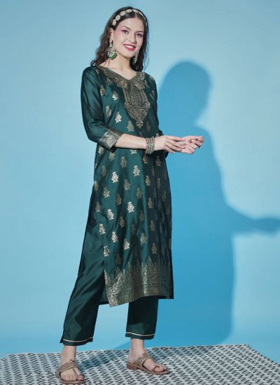 Green Jacquard Work Readymade Salwar Suit