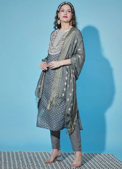 Grey Chanderi Designer Salwar Suit
