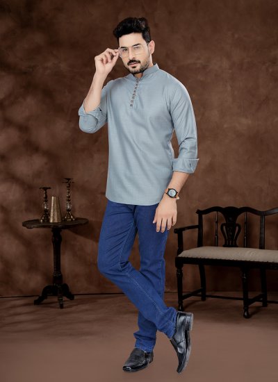 Grey Cotton Short Kurta