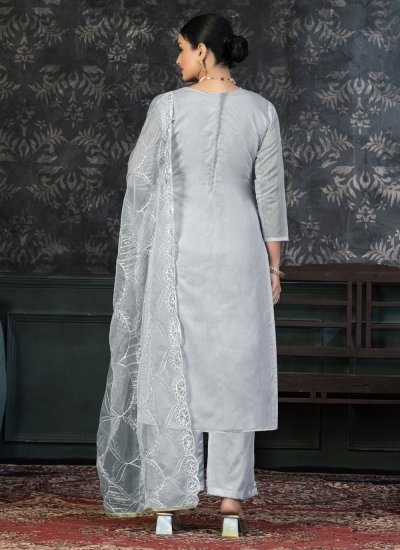 Grey Festival Organza Trendy Salwar Suit