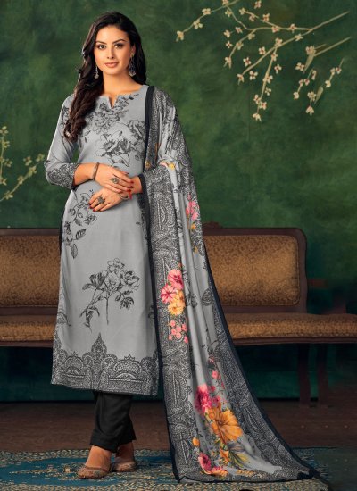 Grey Pashmina Ceremonial Trendy Salwar Suit