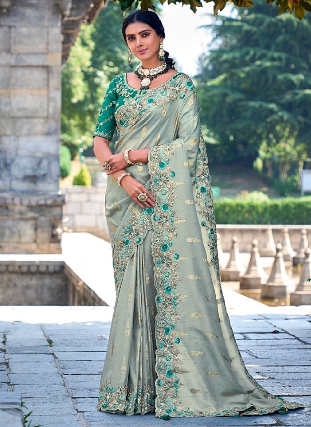 Bridal Lehengas : Green soft net sequence work ceremonial ...