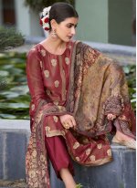 Gripping Pure Silk Maroon Jacquard Work Designer Salwar Kameez