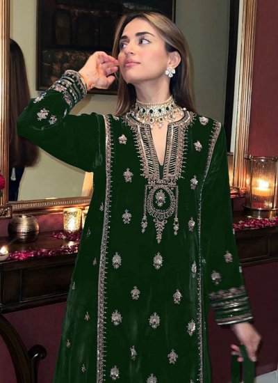 Groovy Embroidered Green Salwar Suit 