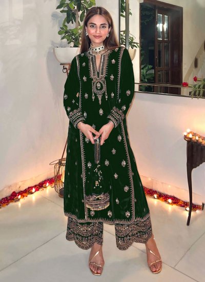 Groovy Embroidered Green Salwar Suit 