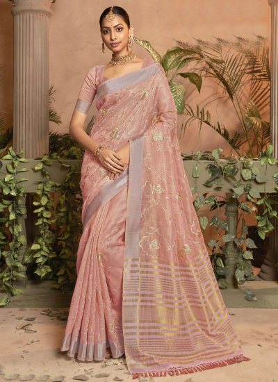 Groovy Pink Embroidered Contemporary Saree