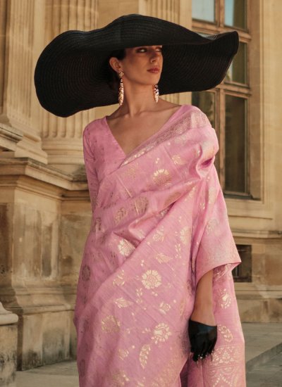 Handloom silk Pink Designer Saree