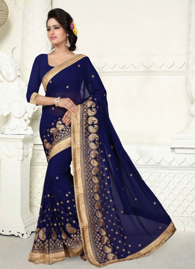 Honourable Georgette Navy Blue Classic Saree