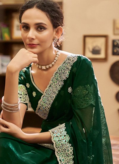 Honourable Green Embroidered Saree