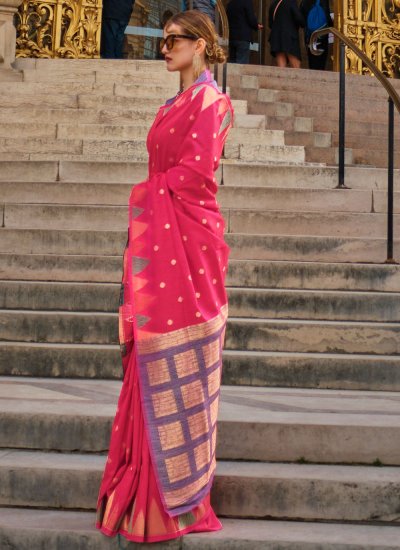 Hot Pink Weaving Classic Saree