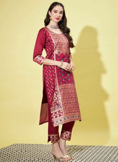 Hypnotizing Maroon Cotton Silk Trendy Salwar Suit