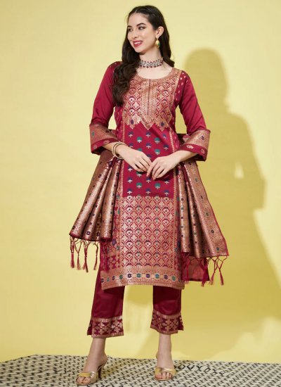 Hypnotizing Maroon Cotton Silk Trendy Salwar Suit