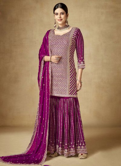 Ideal Chinon Purple Palazzo Salwar Suit