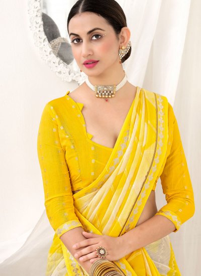 Imposing Yellow Chiffon Trendy Saree