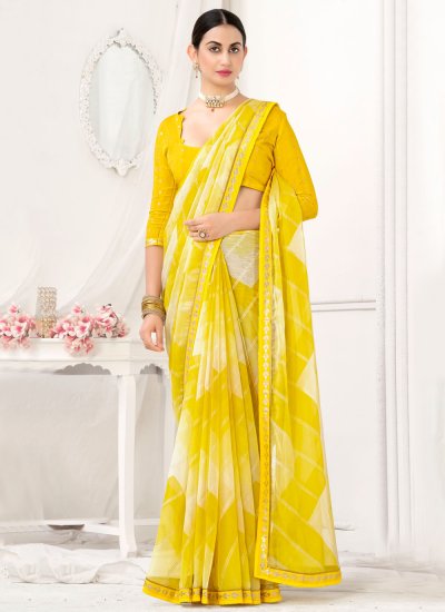 Imposing Yellow Chiffon Trendy Saree