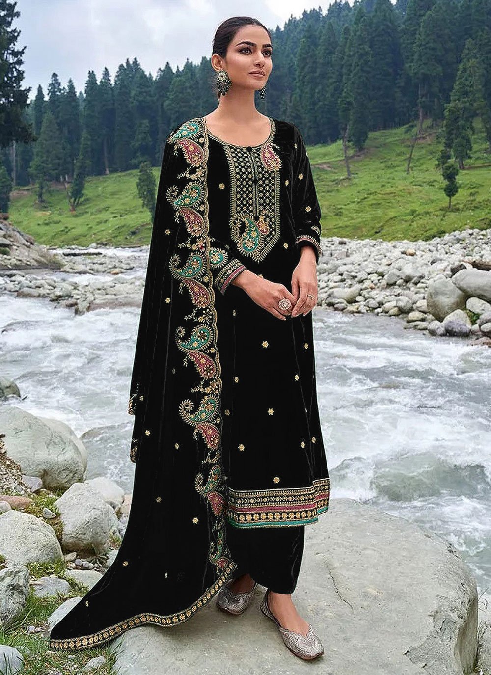 Plain Black Salwar Suit | Grey Color Punjabi Salwar Kameez
