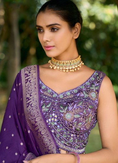 Intrinsic Purple Embroidered Silk Readymade Lehenga Choli
