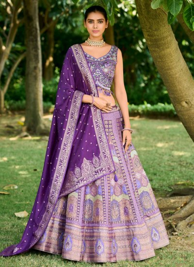 Intrinsic Purple Embroidered Silk Readymade Lehenga Choli