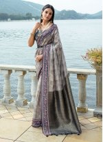 Invigorating Grey Printed Trendy Saree