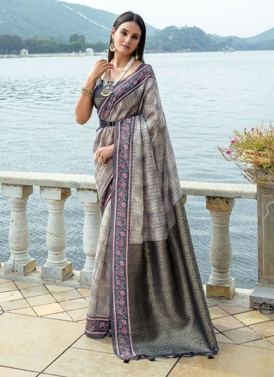 Invigorating Grey Printed Trendy Saree