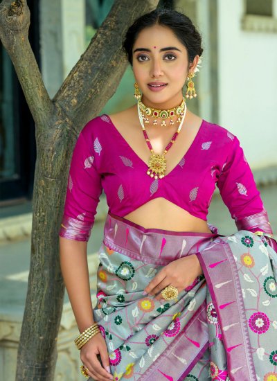 Invigorating Meenakari Kanjivaram Silk Silk Saree