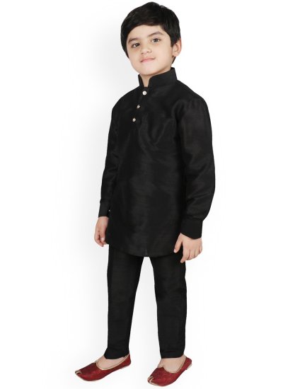 Irresistible Dupion Silk Plain Black Kurta Pyjama