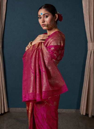 Irresistible Zari Pink Satin Silk Saree