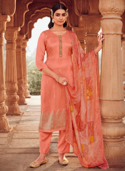 Jacquard Peach Embroidered Trendy Salwar Suit